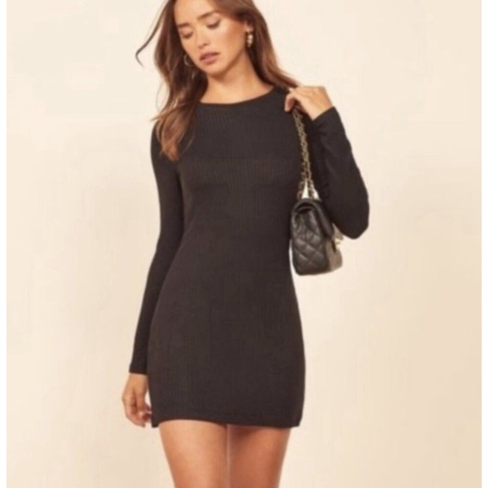 Reformation Jeans 'Rosario' Black Tencel Ribbed Knit Mini Dress Womens sz M